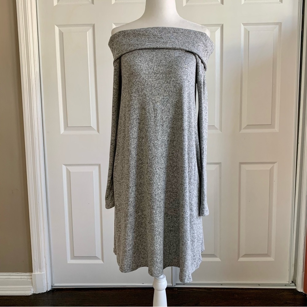 BluHeaven Soft Off Shoulder Grey Sweater Dress